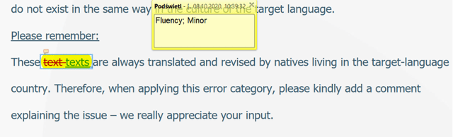 Translation quality measurement tool display