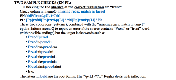 Example of translation checks