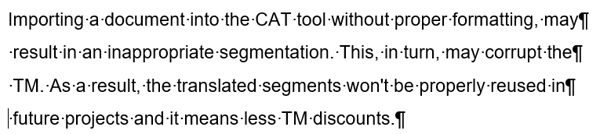 example of wrong segmenting in CAT tool