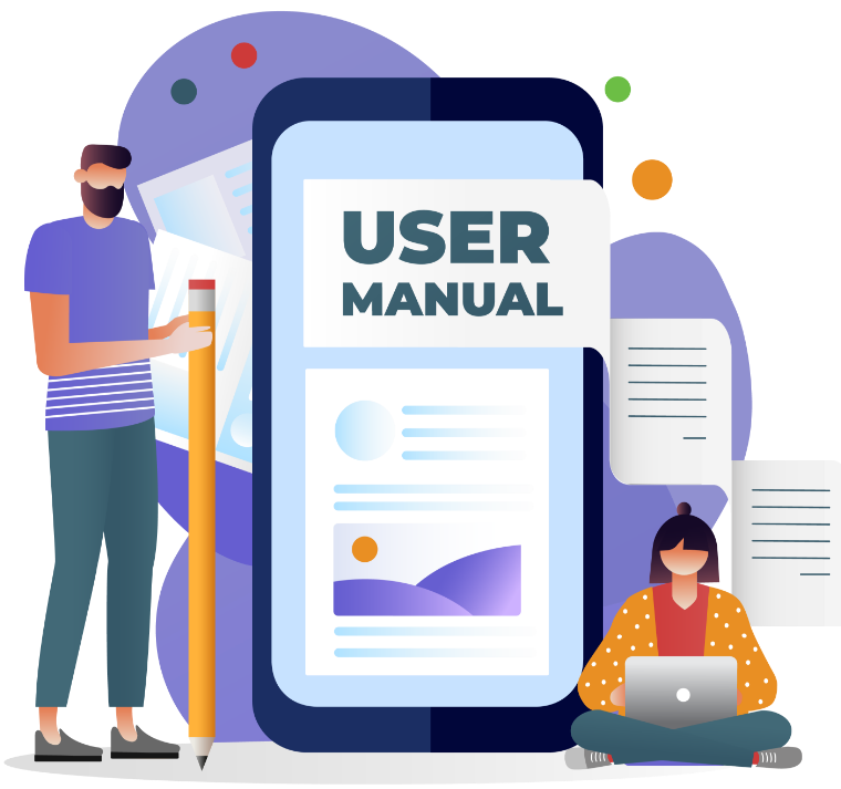 Vector image of a team working on user manual